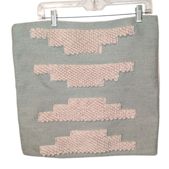World Market Pillow Cover Geometric Pattern Green Accent Cushion 18"x 18" - Picture 1 of 12